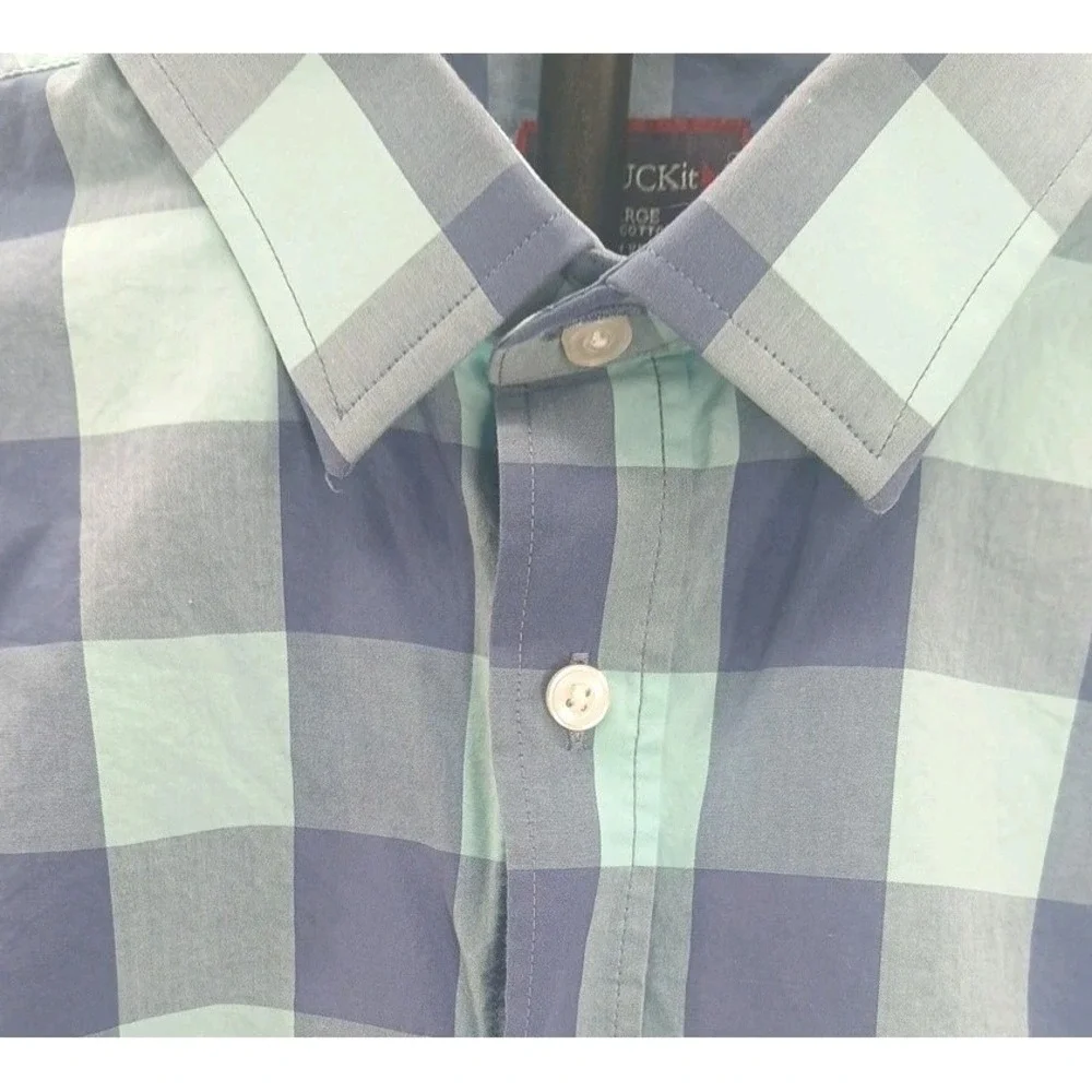 Untuckit Blue Check Short Sleeve 100% Cotton Men's Button Up Shirt Size Large